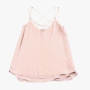 Express M Blush Pink Camisole Lattice Strappy Tiered Hem Coquette Top Flowy